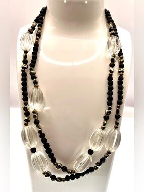 Vintage Beaded Statement Necklace with Large Clear Lucite Accent Beads 36”